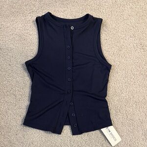SHEIN Basics Navy Button-Front Tank Top